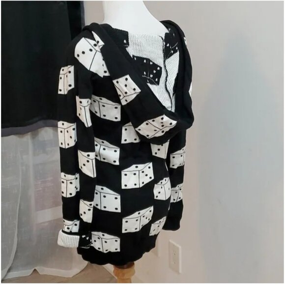 Betsey Johnson "Roll the Dice" zip up sweater hoody hoodie tunic dress c… - Picture 5 of 10